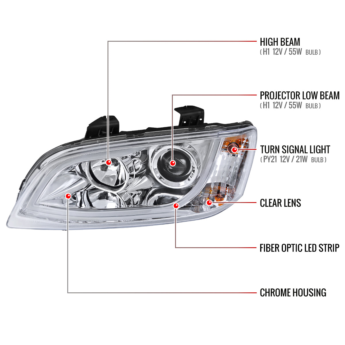 2008-2009 Pontiac G8 LED Bar Projector Headlights (Chrome Housing/Clear Lens)