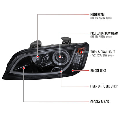 2008-2009 Pontiac G8 LED Bar Projector Headlights (Glossy Black Housing/Smoked Lens)
