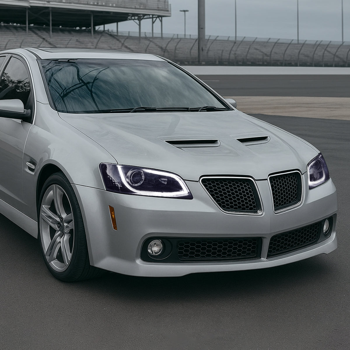 2008-2009 Pontiac G8 LED Bar Projector Headlights (Glossy Black Housing/Smoked Lens)