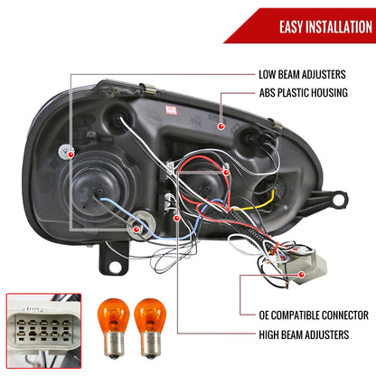 2006-2008 Volkswagen Golf Rabbit/ 2006-2010 Jetta Dual Halo Projector Headlights (Chrome Housing/Clear Lens)