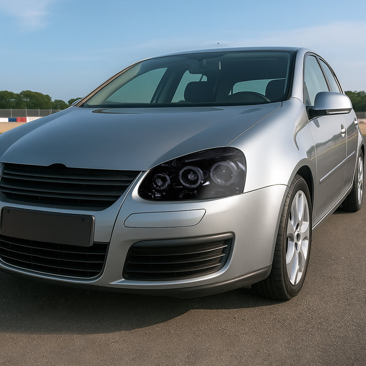 2006-2008 Volkswagen Golf Rabbit/ 2006-2010 Jetta Dual Halo Projector Headlights (Glossy Black Housing/Smoked Lens)