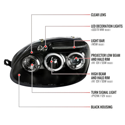 2006-2008 Volkswagen Golf Rabbit/ 2006-2010 Jetta Dual Halo Projector Headlights (Matte Black Housing/Smoked Lens)