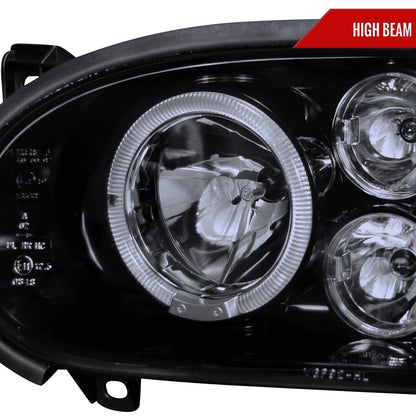 1993-1998 Volkswagen Golf Mk3/Cabrio Dual Halo Projector Headlights (Glossy Black Housing/Smoked Lens)