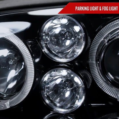 1993-1998 Volkswagen Golf Mk3/Cabrio Dual Halo Projector Headlights (Glossy Black Housing/Smoked Lens)