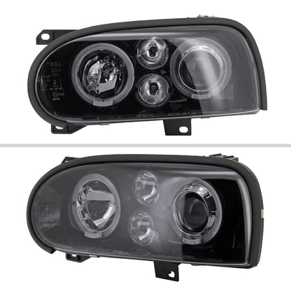 1993-1998 Volkswagen Golf Mk3/Cabrio Dual Halo Projector Headlights (Glossy Black Housing/Smoked Lens)