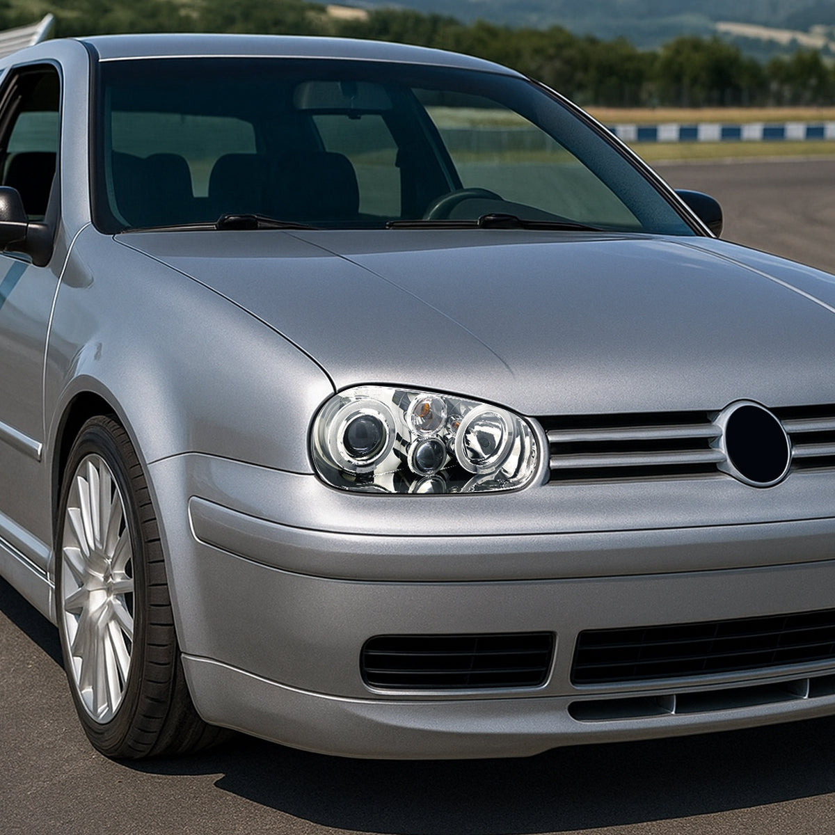 1999-2006 Volkswagen Golf Mk4 GTI/R32 Cabrio Dual Halo Projector Headlights (Chrome Housing/Clear Lens)