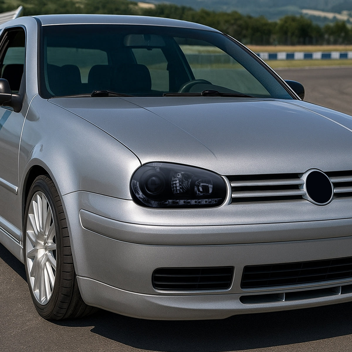 1999-2006 Volkswagen Golf Mk4 GTI/R32 Cabrio Projector Headlights w/ R8 Style LED Light Strip (Glossy Black Housing/Smoked Lens)