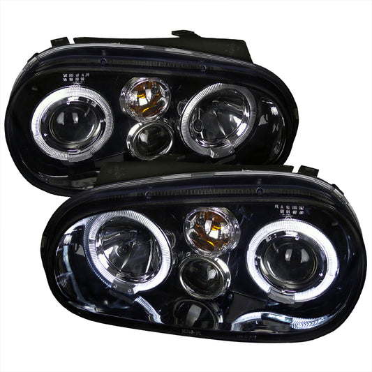 1999-2006 Volkswagen Golf Mk4 GTI/R32 Cabrio Dual Halo Projector Headlights (Glossy Black Housing/Smoked Lens)