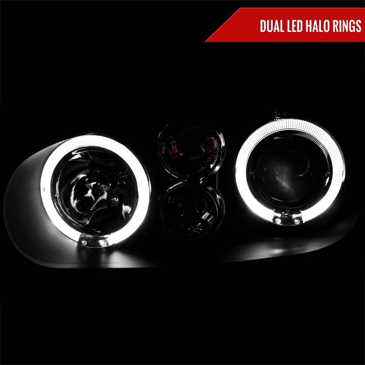 1999-2006 Volkswagen Golf Mk4 GTI/R32 Cabrio Dual Halo Projector Headlights (Matte Black Housing/Clear Lens)