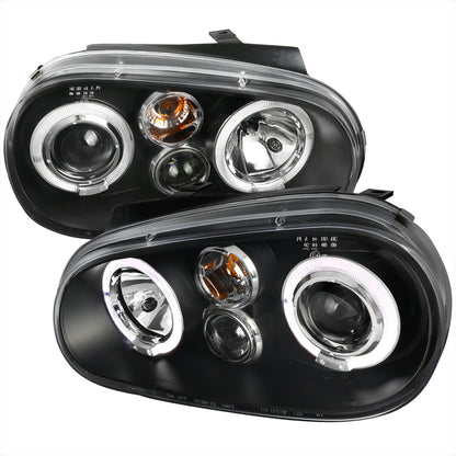 1999-2006 Volkswagen Golf Mk4 GTI/R32 Cabrio Dual Halo Projector Headlights (Matte Black Housing/Clear Lens)
