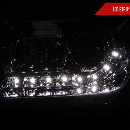 1999-2004 Volkswagen Jetta/Bora Projector Headlights w/ R8 Style LED Light Strip (Chrome Housing/Clear Lens)