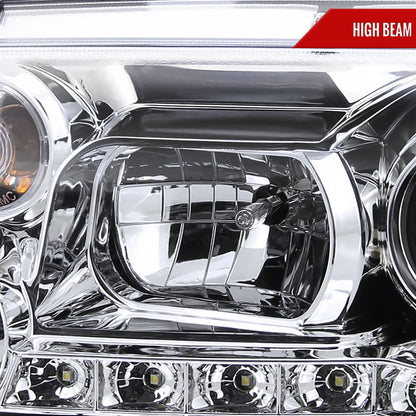 1999-2004 Volkswagen Jetta/Bora Projector Headlights w/ R8 Style LED Light Strip (Chrome Housing/Clear Lens)