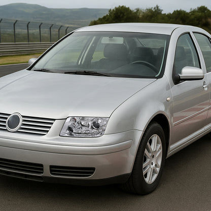 1999-2004 Volkswagen Jetta/Bora Projector Headlights w/ R8 Style LED Light Strip (Chrome Housing/Clear Lens)