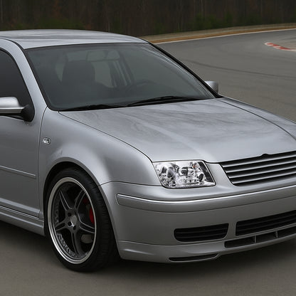 1999-2004 Volkswagen Jetta/Bora Projector Headlights w/ R8 Style LED Light Strip (Chrome Housing/Clear Lens)