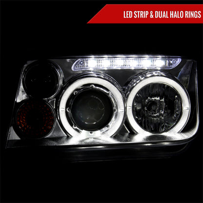 1999-2005 Volkswagen Jetta/Bora Mk4 Dual Halo Projector Headlights w/ LED Light Strip (Chrome Housing/Clear Lens)