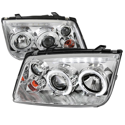 1999-2005 Volkswagen Jetta/Bora Mk4 Dual Halo Projector Headlights w/ LED Light Strip (Chrome Housing/Clear Lens)