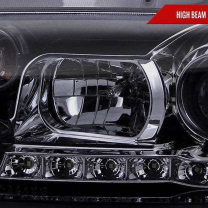 1999-2004 Volkswagen Jetta/Bora Projector Headlights w/ R8 Style LED Light Strip (Glossy Black Housing/Smoked Lens)
