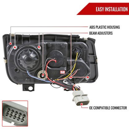1999-2004 Volkswagen Jetta/Bora Projector Headlights w/ R8 Style LED Light Strip (Glossy Black Housing/Smoked Lens)