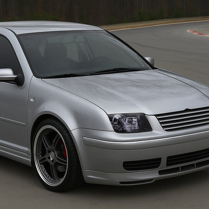 1999-2004 Volkswagen Jetta/Bora Projector Headlights w/ R8 Style LED Light Strip (Glossy Black Housing/Smoked Lens)