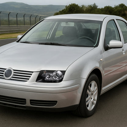 1999-2004 Volkswagen Jetta/Bora Projector Headlights w/ R8 Style LED Light Strip (Matte Black Housing/Clear Lens)