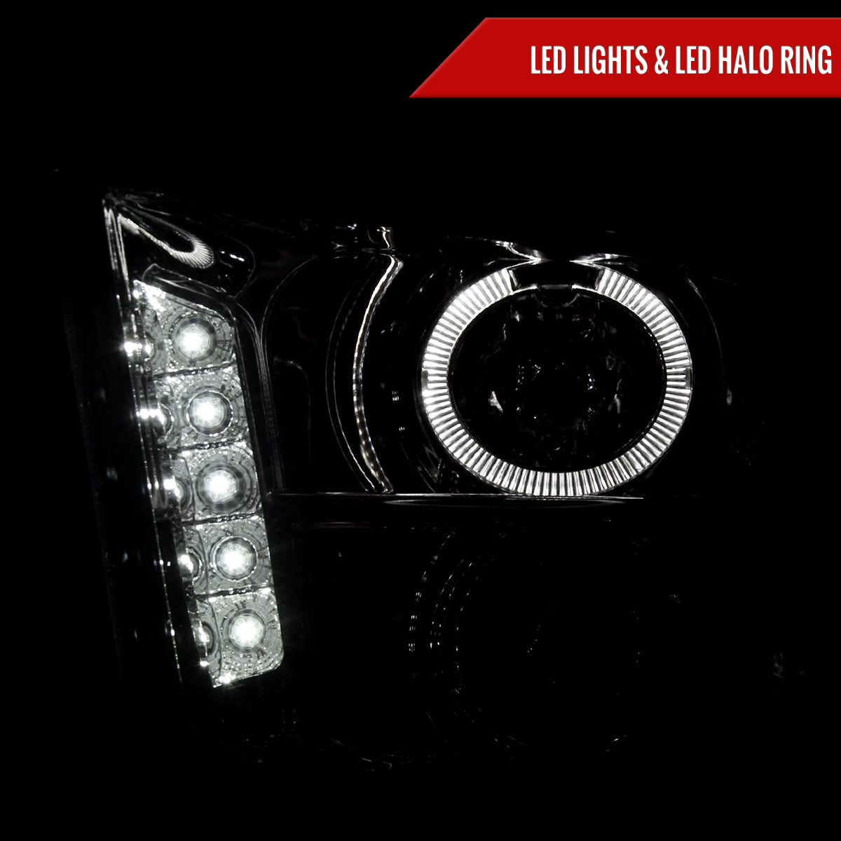 2005-2009 Ford Mustang Halo Projector Headlights w/ LED Light Strip (Chrome Housing/Clear Lens)