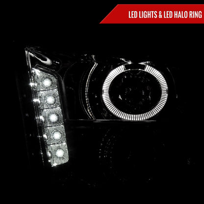 2005-2009 Ford Mustang Halo Projector Headlights w/ LED Light Strip (Chrome Housing/Clear Lens)