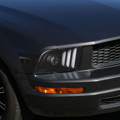 2005-2009 Ford Mustang LED Bar Projector Headlights (Matte Black Housing/Clear Lens)