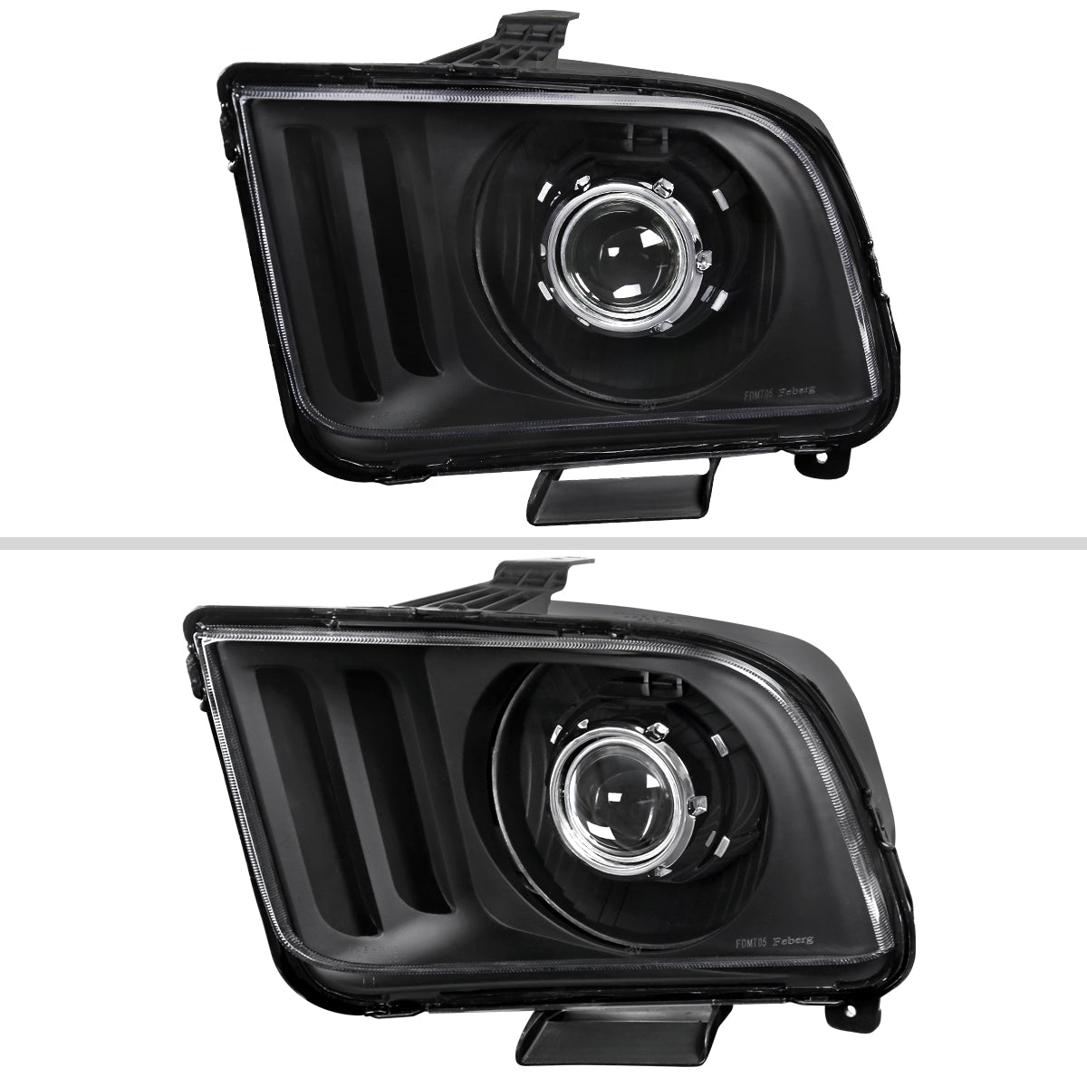 2005-2009 Ford Mustang H1 Projector Headlights (Matte Black Housing/Clear Lens)
