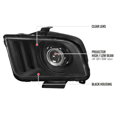 2005-2009 Ford Mustang H1 Projector Headlights (Matte Black Housing/Clear Lens)