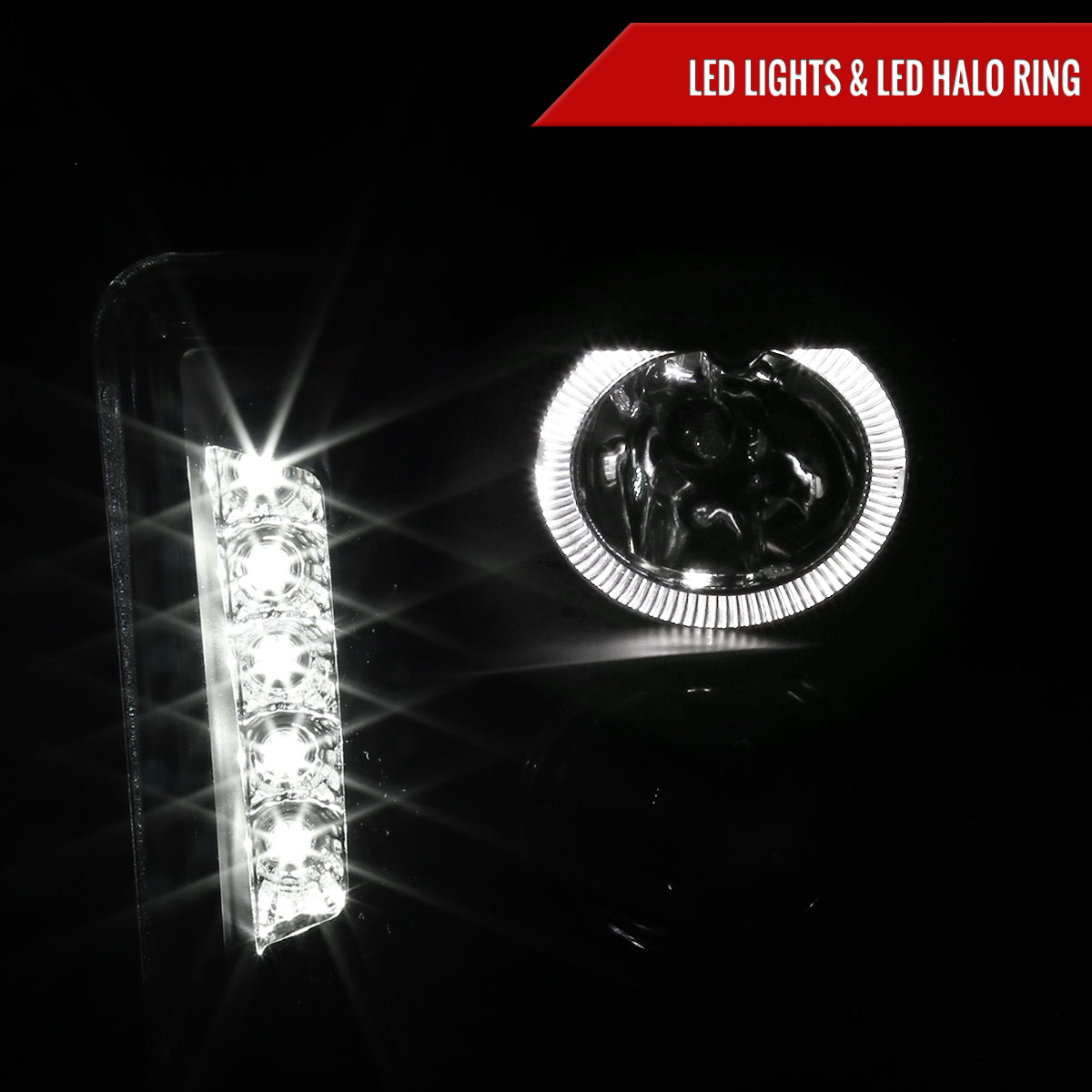 2005-2009 Ford Mustang Halo Projector Headlights w/ LED Light Strip (Matte Black Housing/Clear Lens)
