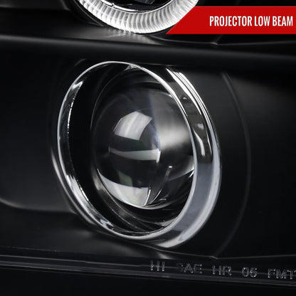 2005-2009 Ford Mustang Halo Projector Headlights w/ LED Light Strip (Matte Black Housing/Clear Lens)