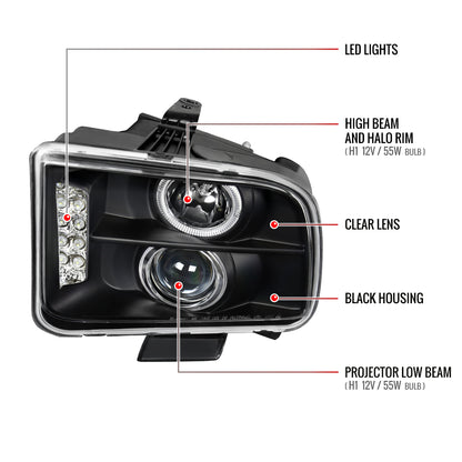 2005-2009 Ford Mustang Halo Projector Headlights w/ LED Light Strip (Matte Black Housing/Clear Lens)