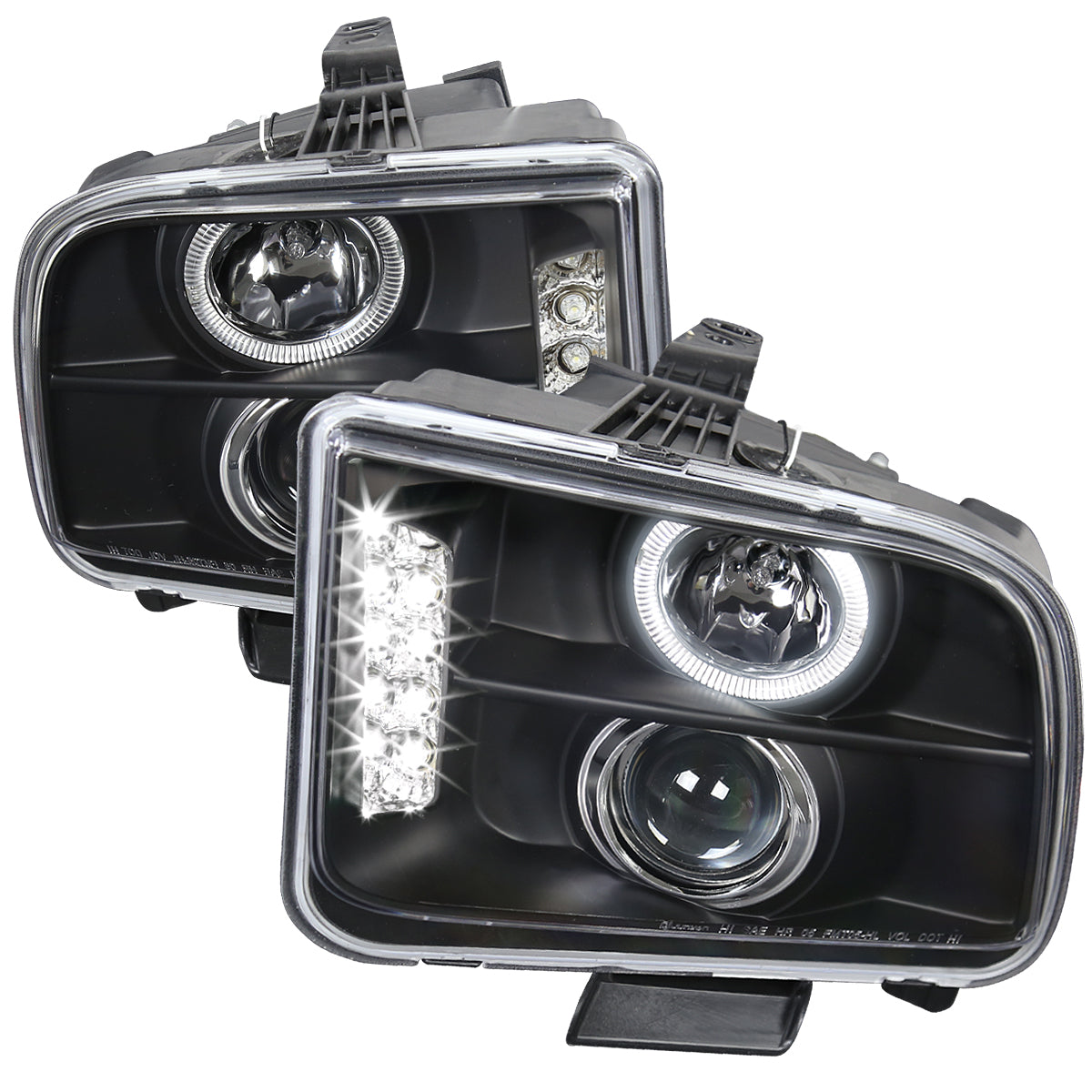 2005-2009 Ford Mustang Halo Projector Headlights w/ LED Light Strip (Matte Black Housing/Clear Lens)