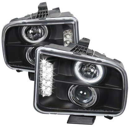 2005-2009 Ford Mustang Halo Projector Headlights w/ LED Light Strip (Matte Black Housing/Clear Lens)