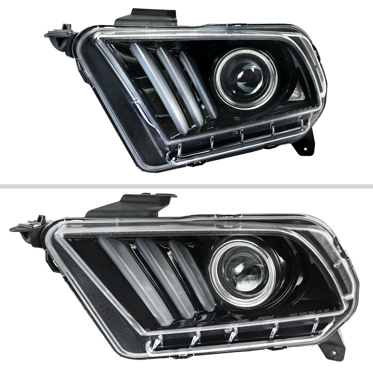2010-2014 Ford Mustang LED Bar Projector Headlights w/ Sequential Turn Signals (Jet Black Housing/Clear Lens)