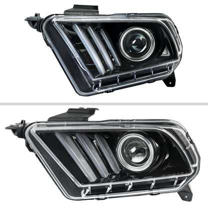 2010-2014 Ford Mustang LED Bar Projector Headlights w/ Sequential Turn Signals (Jet Black Housing/Clear Lens)