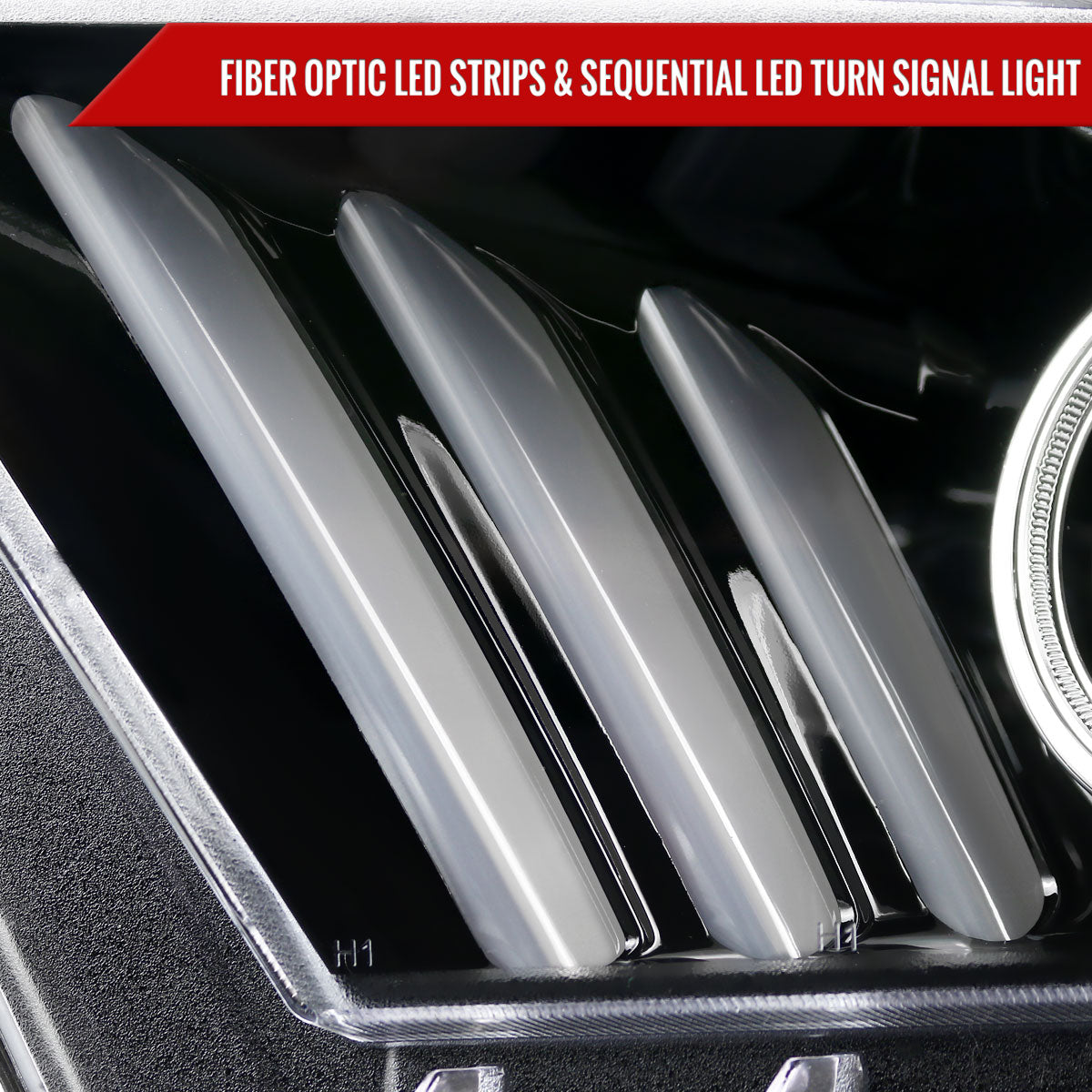 2010-2014 Ford Mustang LED Bar Projector Headlights w/ Sequential Turn Signals (Jet Black Housing/Clear Lens)