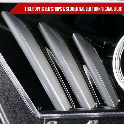 2010-2014 Ford Mustang LED Bar Projector Headlights w/ Sequential Turn Signals (Jet Black Housing/Clear Lens)