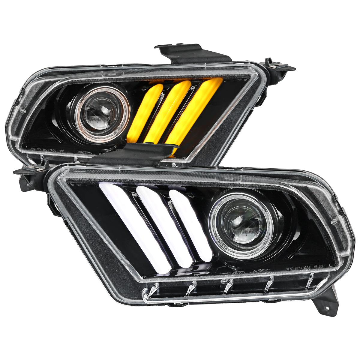 2010-2014 Ford Mustang LED Bar Projector Headlights w/ Sequential Turn Signals (Jet Black Housing/Clear Lens)