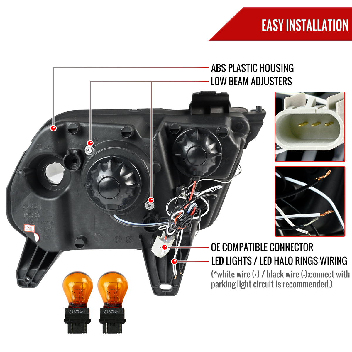 2010-2014 Ford Mustang Dual Halo Projector Headlights (Glossy Black Housing/Smoked Lens)