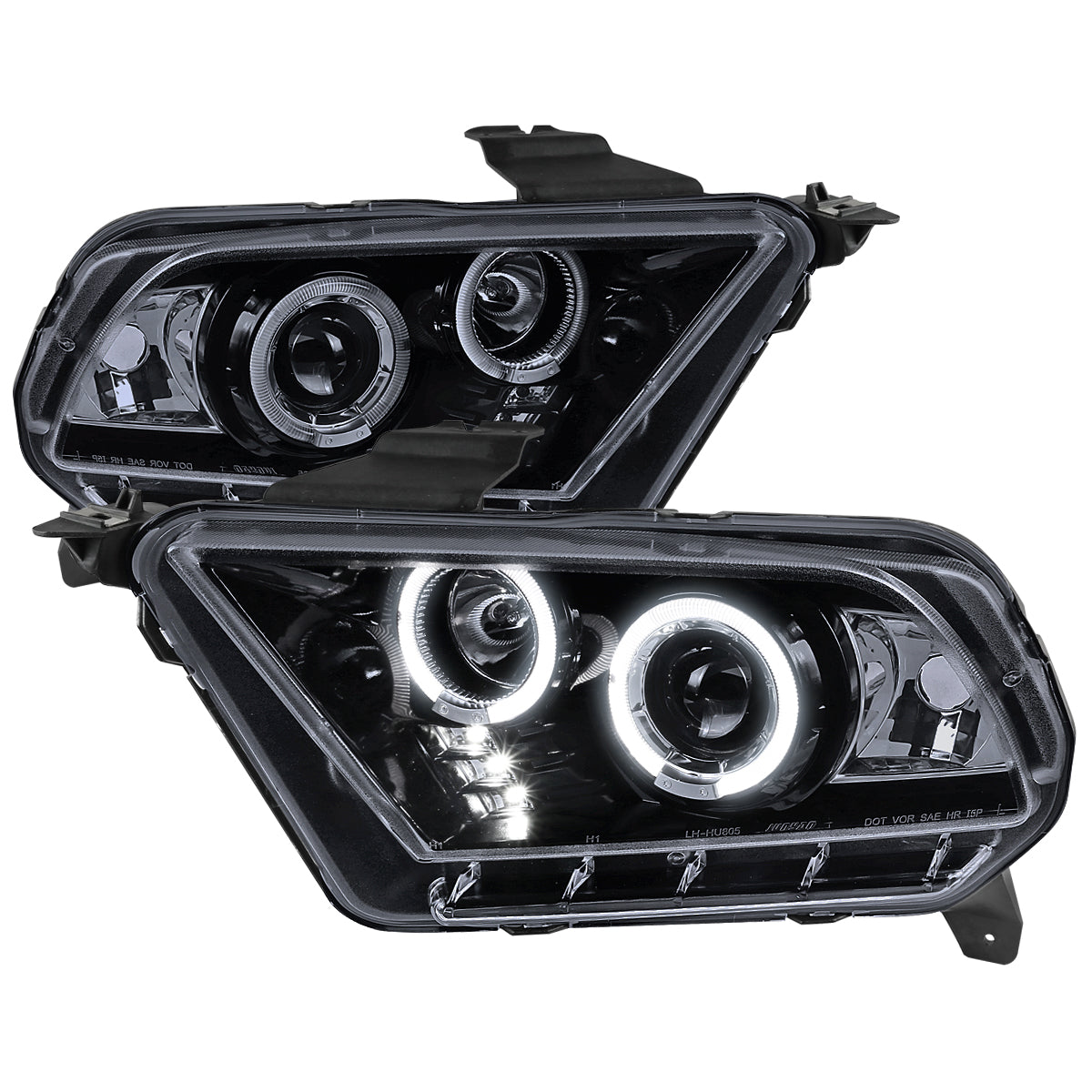 2010-2014 Ford Mustang Dual Halo Projector Headlights (Glossy Black Housing/Smoked Lens)