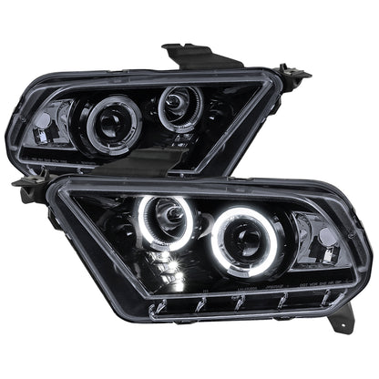 2010-2014 Ford Mustang Dual Halo Projector Headlights (Glossy Black Housing/Smoked Lens)