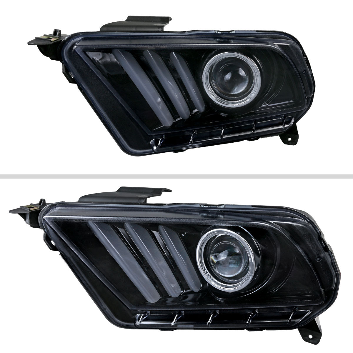 2010-2014 Ford Mustang LED Bar Projector Headlights w/ Sequential Turn Signals (Glossy Black Housing/Smoked Lens)