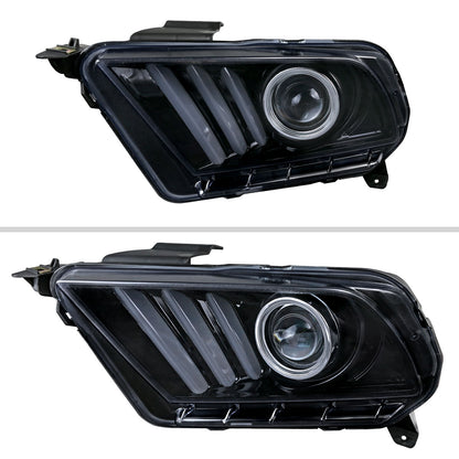2010-2014 Ford Mustang LED Bar Projector Headlights w/ Sequential Turn Signals (Glossy Black Housing/Smoked Lens)
