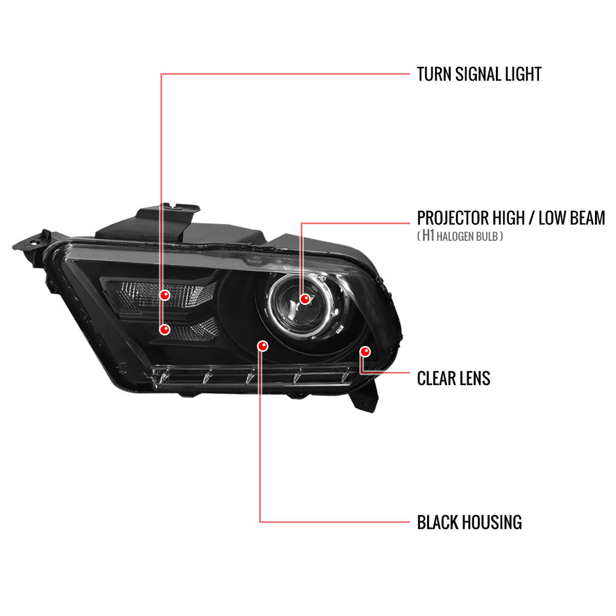 2010-2014 Ford Mustang Retrofit Style Projector Headlights (Matte Black Housing/Clear Lens)