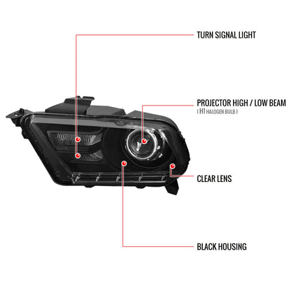 2010-2014 Ford Mustang Retrofit Style Projector Headlights (Matte Black Housing/Clear Lens)