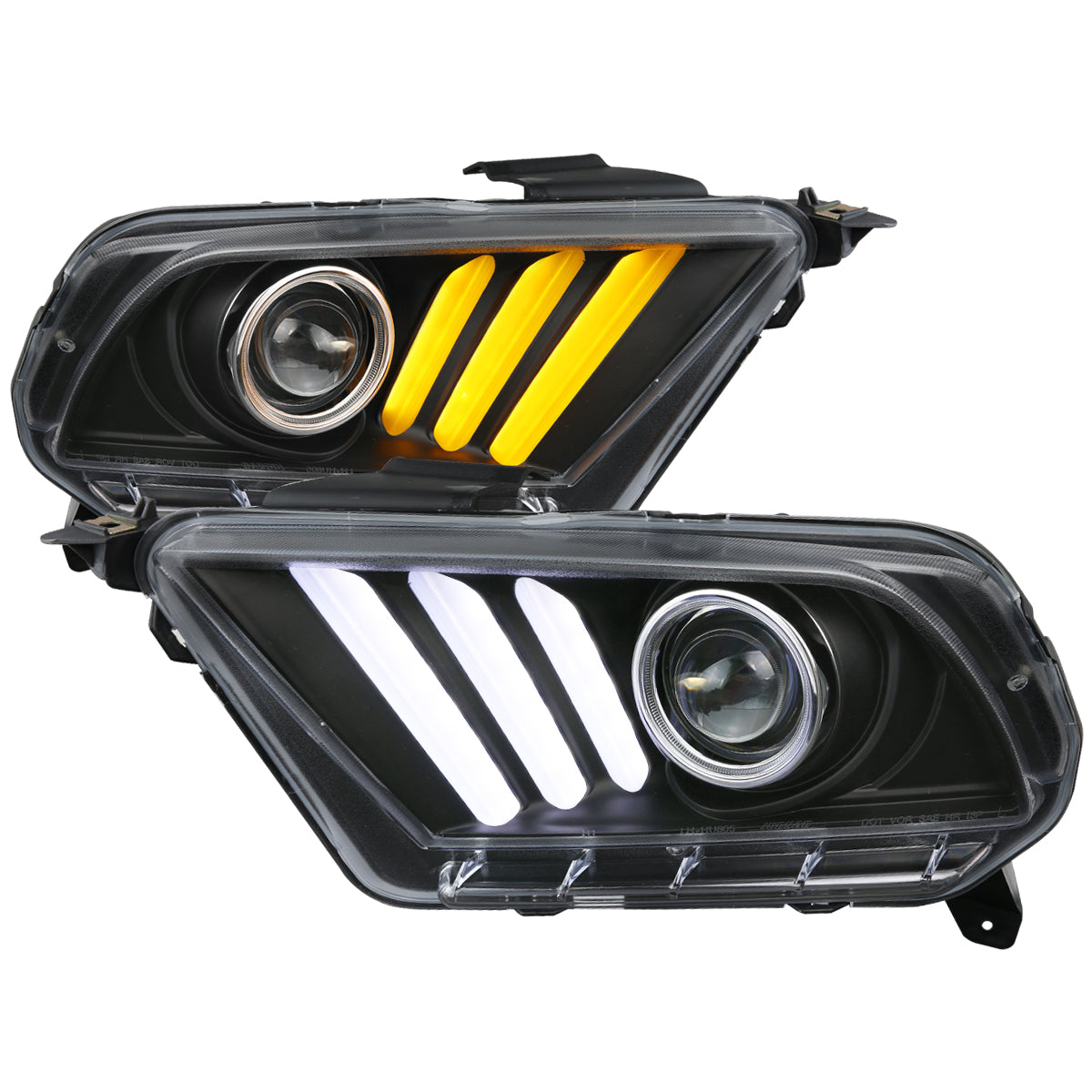 2010-2014 Ford Mustang Sequential LED Bar Projector Headlights w/ Sequential Turn Signal Lights (Matte Black Housing/Clear Lens)