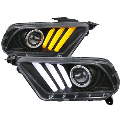 2010-2014 Ford Mustang Sequential LED Bar Projector Headlights w/ Sequential Turn Signal Lights (Matte Black Housing/Clear Lens)