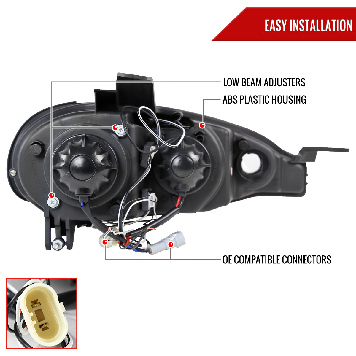 2001-2005 Mazda Miata MX-5 Dual Halo Projector Headlights (Chrome Housing/Clear Lens)