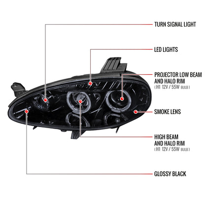 2001-2005 Mazda Miata MX-5 Dual Halo Projector Headlights (Glossy Black Housing/Smoked Lens)